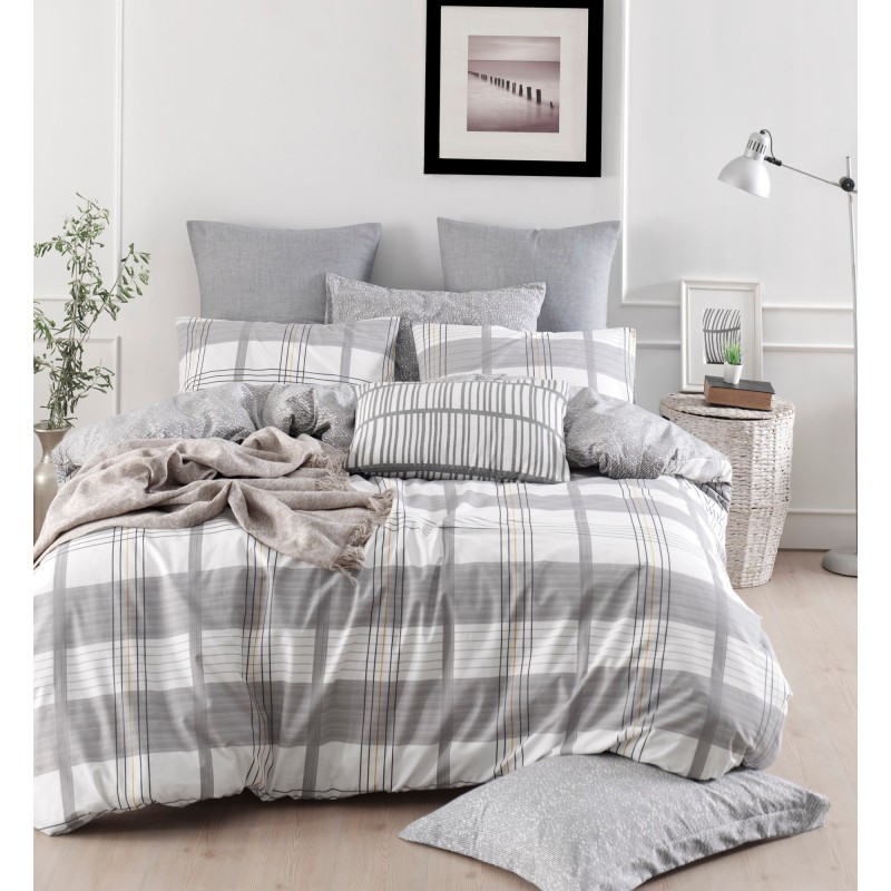 Juego ropa de cama doble Ranforce MyHome  gris blanco