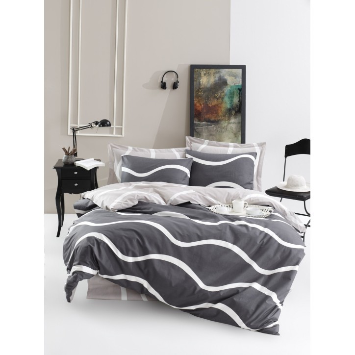 Juego ropa de cama doble Ranforce Novia  gris blanco