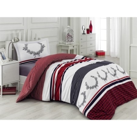 Juego ropa de cama doble Ranforce Oaken rojo negro blanco