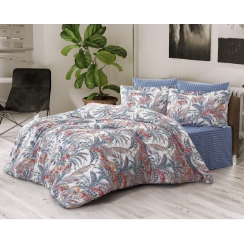 Juego ropa de cama doble Ranforce Palm blanco azul ladrillo rojo