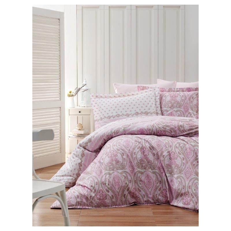 Juego ropa de cama doble Ranforce Palmira  blanco rosado