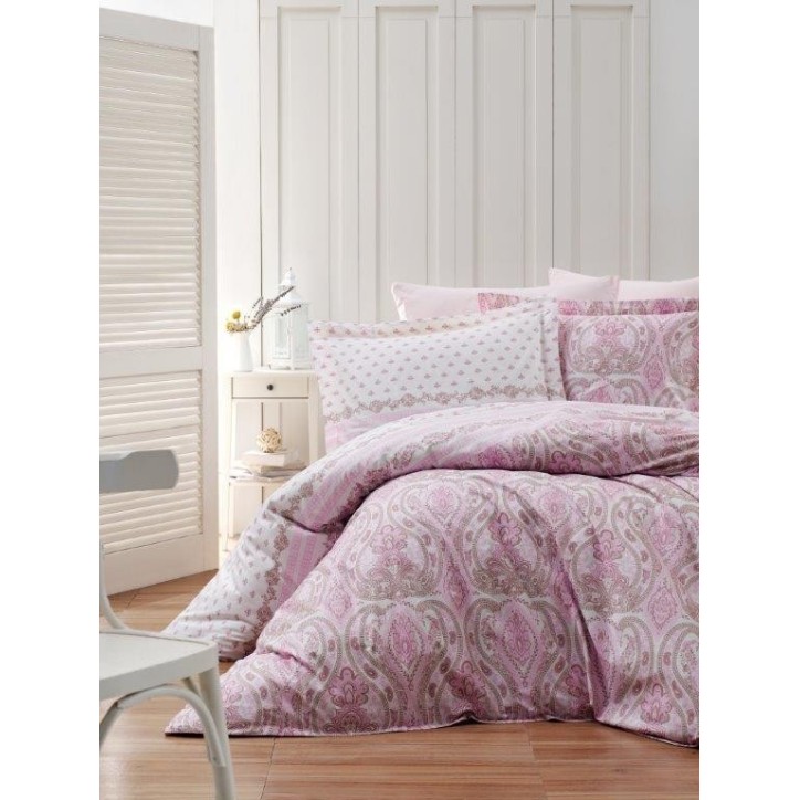 Juego ropa de cama doble Ranforce Palmira  blanco rosado