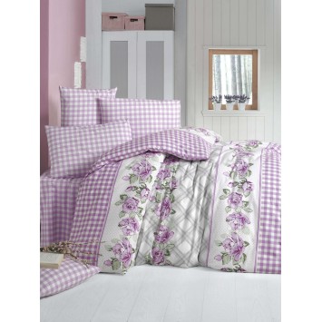 Juego ropa de cama doble Ranforce Rose  verde lila blanco rosa