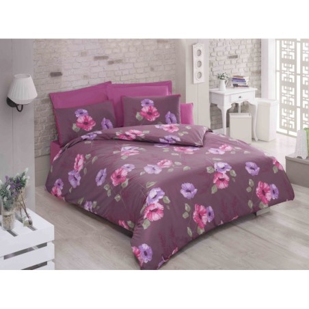 Juego ropa de cama doble Ranforce Violine  burdeos rojo lila rosa verde