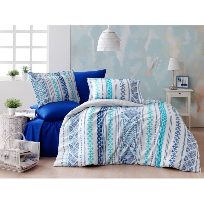 Juego ropa de cama doble Ranforce Zaur  turquesa blanco azul oscuro