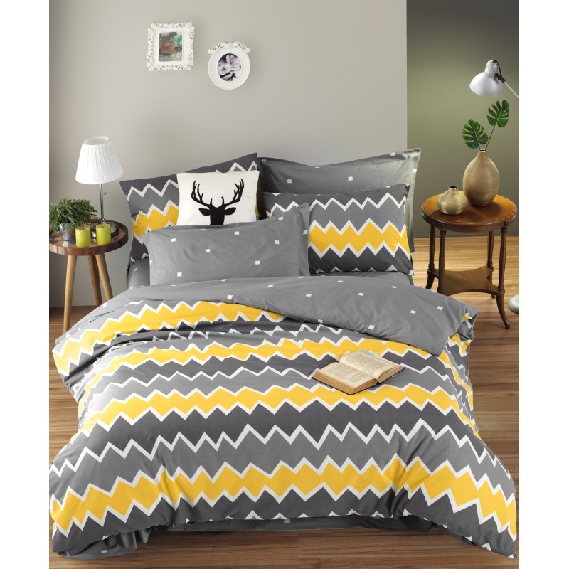 Juego ropa de cama doble Ranforce Zigros  gris blanco amarillo