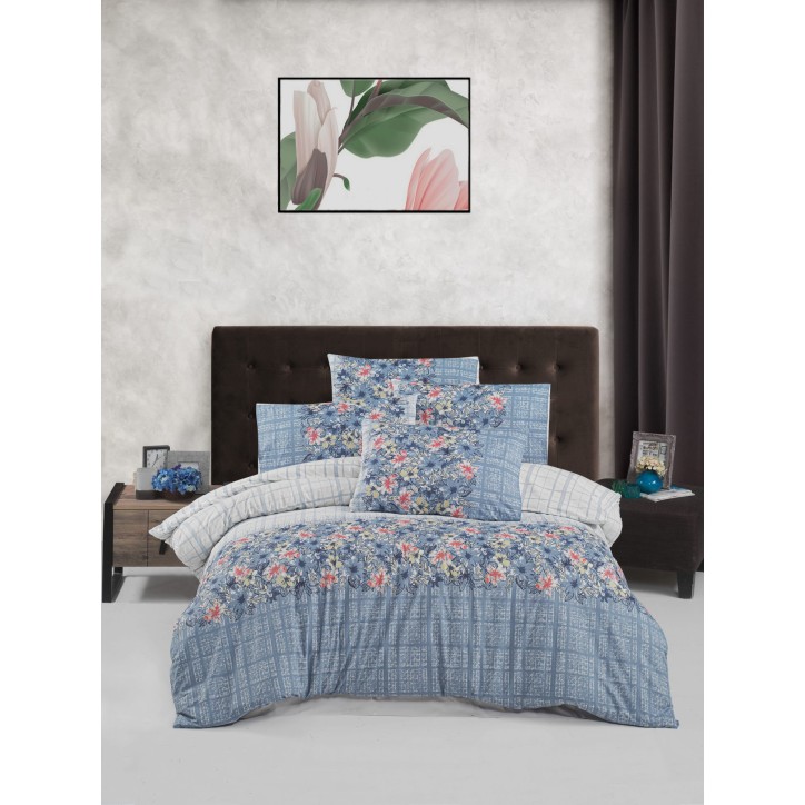 Juego ropa de cama Ranforce King Alvina  rosa verde azul