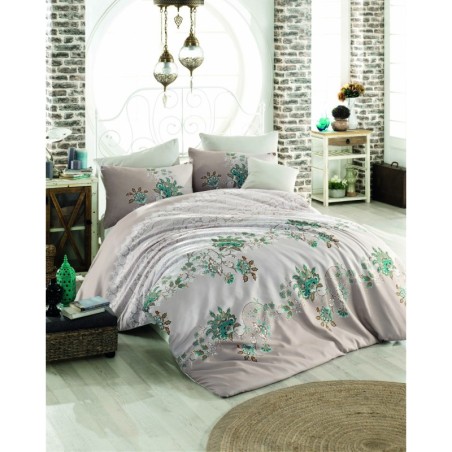 Juego ropa de cama Ranforce King Azra  crema menta marrón