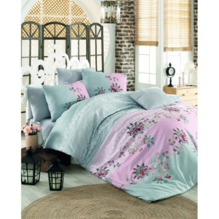 Juego ropa de cama Ranforce King Azra  azul rosa gris