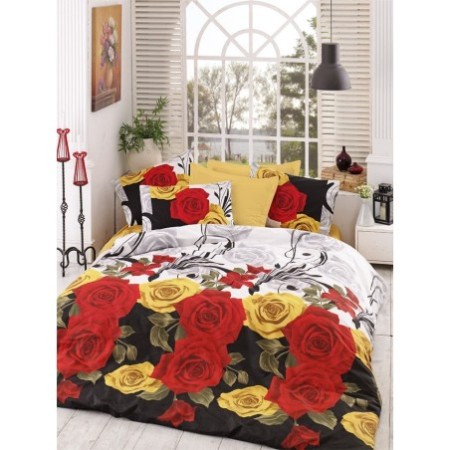 Juego ropa de cama Ranforce King Bionca Perla  amarillo negro rojo verde blanco