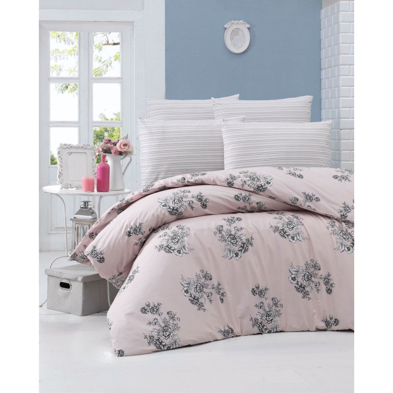 Juego ropa de cama Ranforce King Bouquet  polvo gris