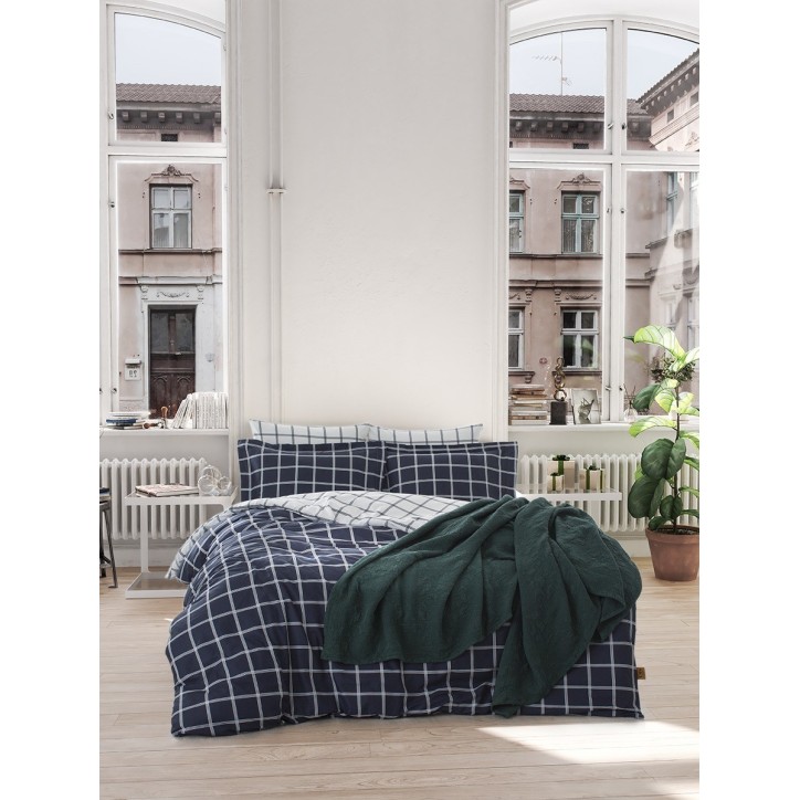 Juego ropa de cama Ranforce King Casual  blanco azul oscuro