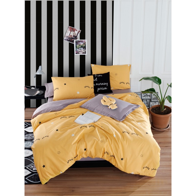 Juego ropa de cama Ranforce King Dide  negro gris amarillo