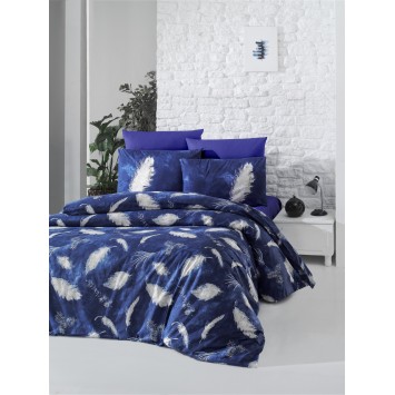 Juego ropa de cama Ranforce King Feather blanco azul oscuro