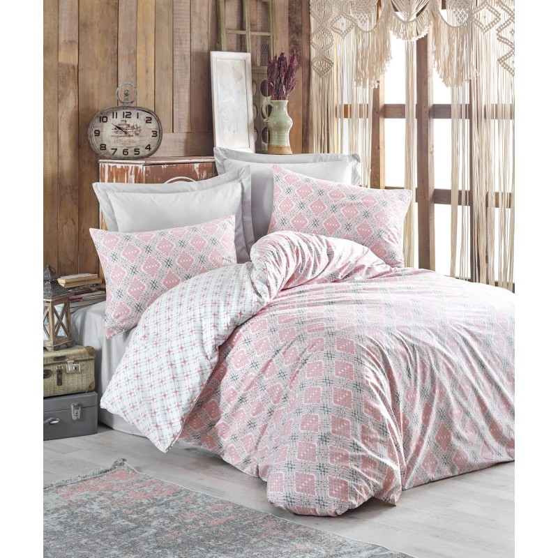 Juego ropa de cama Ranforce King Fine  blanco gris rosa