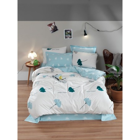 Juego ropa de cama Ranforce King Flor  verde menta blanco