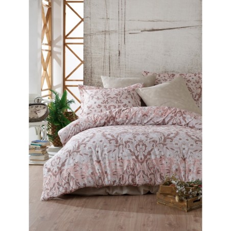 Juego ropa de cama Ranforce King Floral  gris blanco rosa