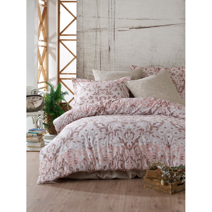 Juego ropa de cama Ranforce King Floral  gris blanco rosa