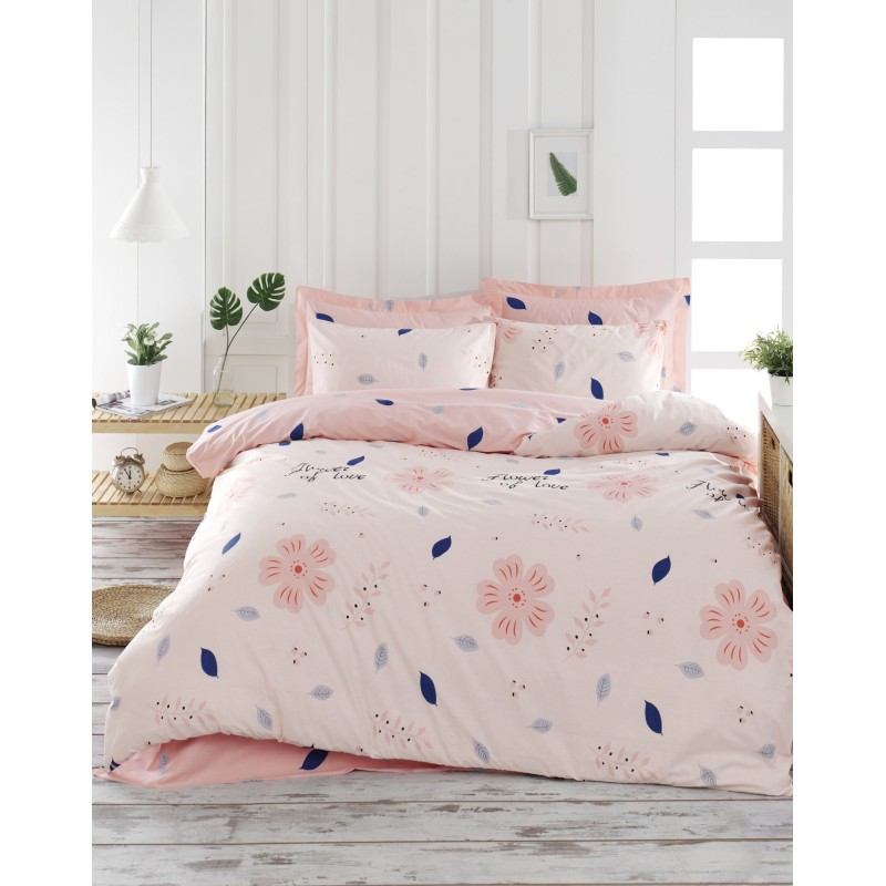 Juego ropa de cama Ranforce King FlowerOfLove  polvo crudo azul oscuro