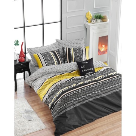 Juego ropa de cama Ranforce King Formas  gris negro amarillo