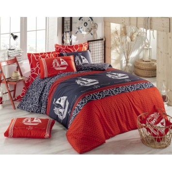 Juego ropa de cama Ranforce King Marine  blanco rojo oscuro azul