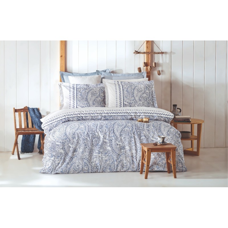 Juego ropa de cama Ranforce King Paisley  azul blanco