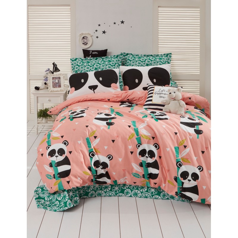 Juego ropa de cama Ranforce King Panida  blanco verde negro rosa