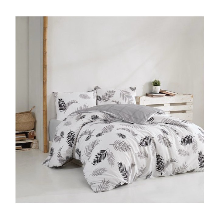 Juego ropa de cama Ranforce King Plume  gris blanco