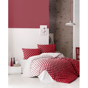 Juego ropa de cama Ranforce King Puanline  rojo blanco