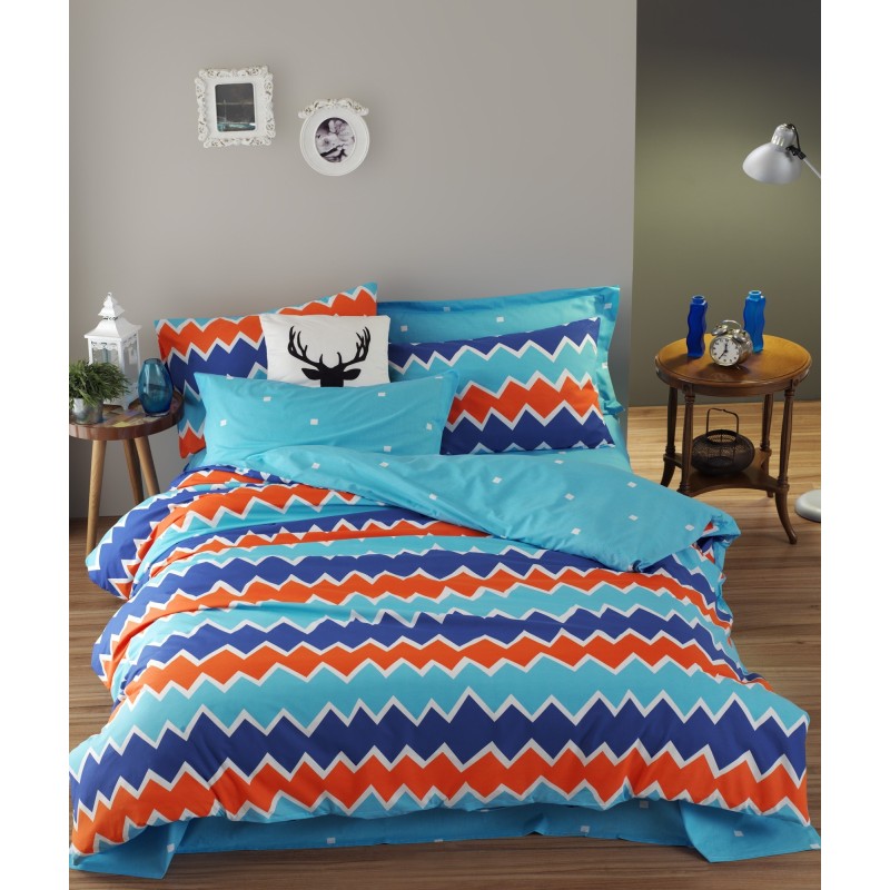 Juego ropa de cama Ranforce King Zigros  blanco azul naranja