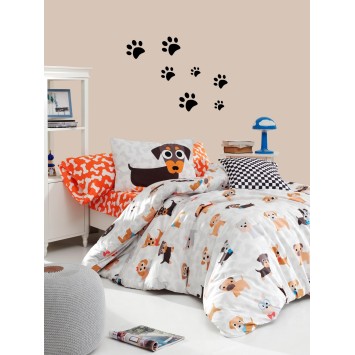 Conjunto funda de edredón individuales Ranforce Canis  beige marrón camello naranja gris