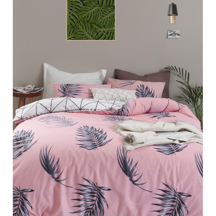 Juego ropa de cama Super King Ranforce Barbara  azul blanco rosa