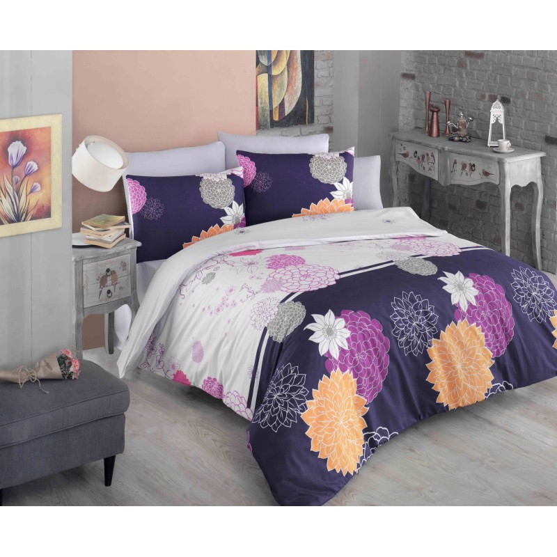 Juego ropa de cama Super King Ranforce Baume  azul oscuro blanco rosa naranja