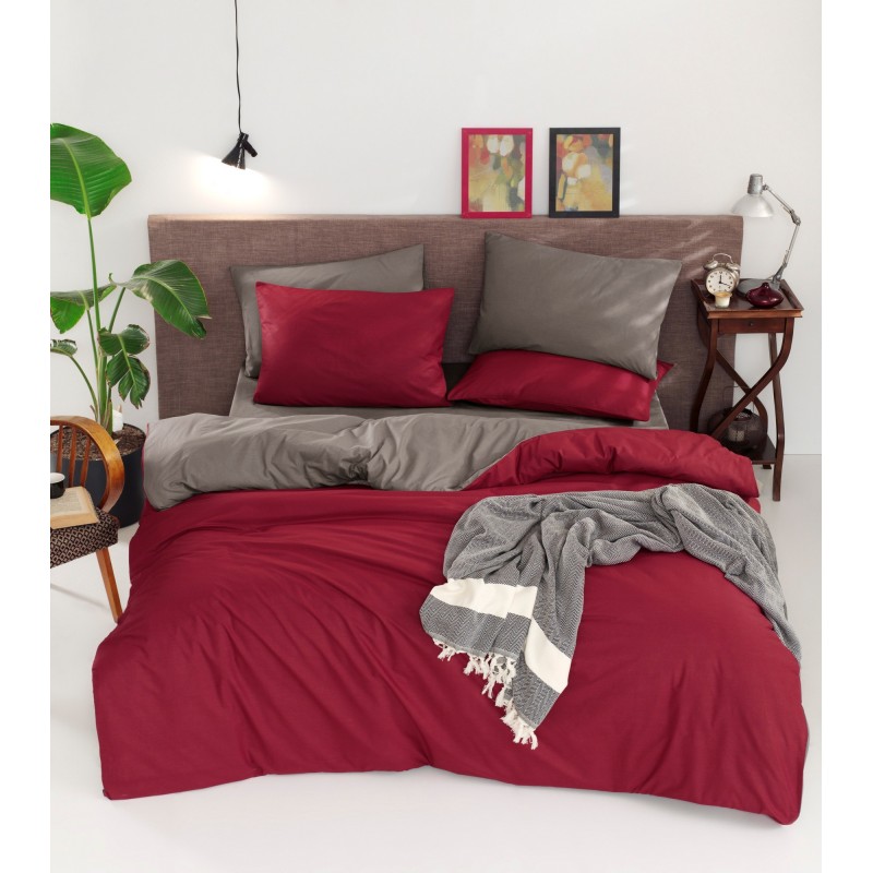 Juego ropa de cama Super King Ranforce Çift Yönlü  burdeos rojo gris