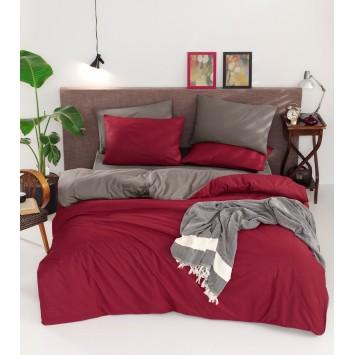 Juego ropa de cama Super King Ranforce Çift Yönlü  burdeos rojo gris