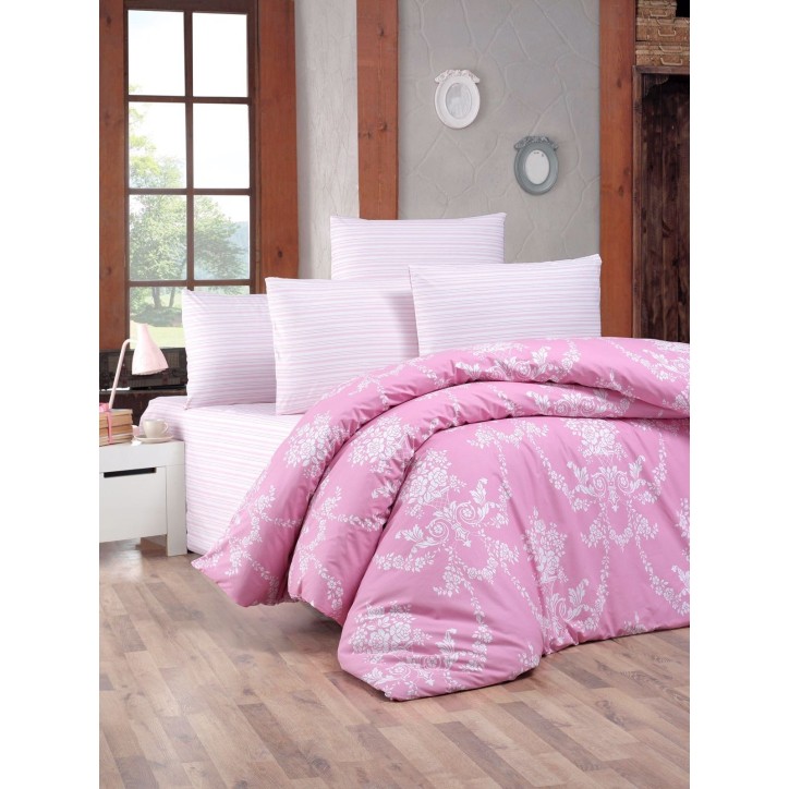 Juego ropa de cama Super King Ranforce Gloria  blanco rosado