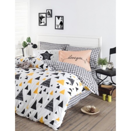 Juego ropa de cama Super King Ranforce İlove  blanco amarillo negro