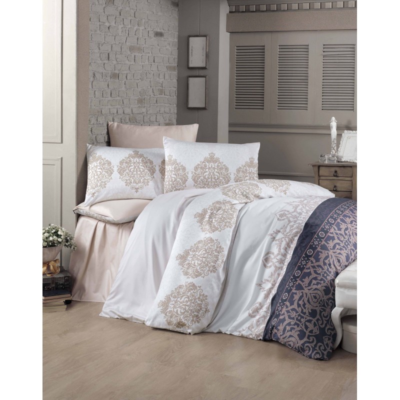 Juego ropa de cama de satén King Asrın crema antracita beige blanco