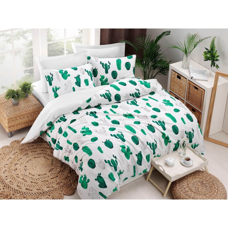 Juego ropa de cama Super King Kaktüs  blanco verde