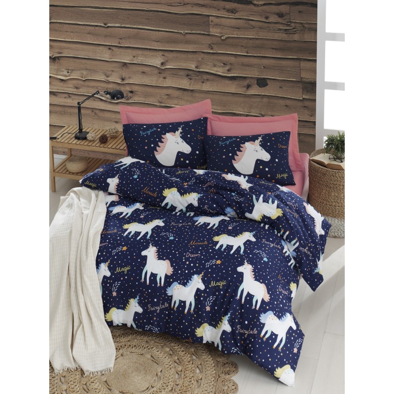 Juego ropa de cama Super King Magic Unicorn  amarillo blanco azul oscuro