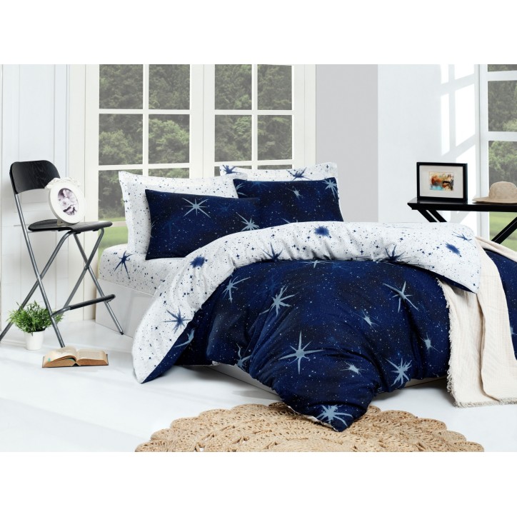 Juego ropa de cama Super King Megastar  blanco azul oscuro