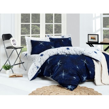 Juego ropa de cama Super King Megastar  blanco azul oscuro