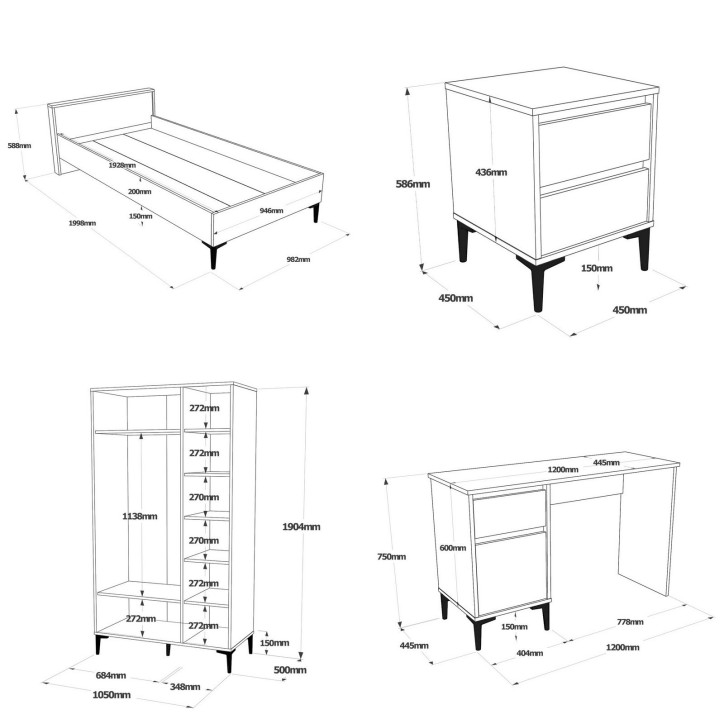 Conjunto de muebles de habitación joven AR17 antracita