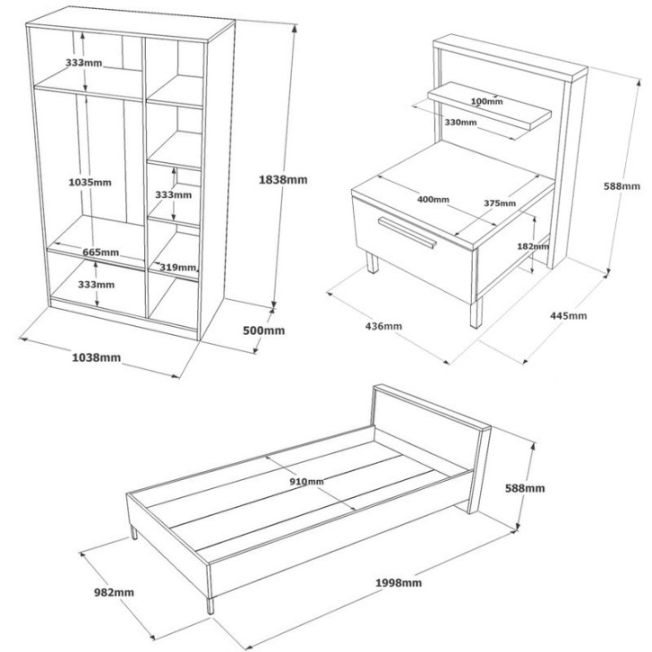 Conjunto de muebles de habitación joven HM10 CG marrón gris