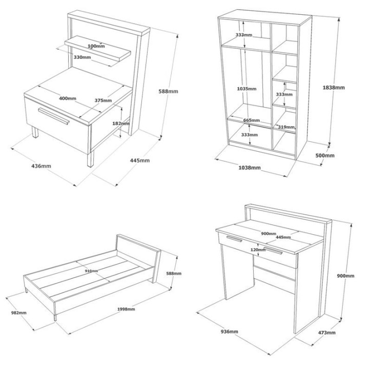 Conjunto de muebles de habitación joven HM11-CG plata