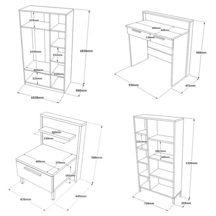 Conjunto de muebles de habitación joven HM12-CG plata