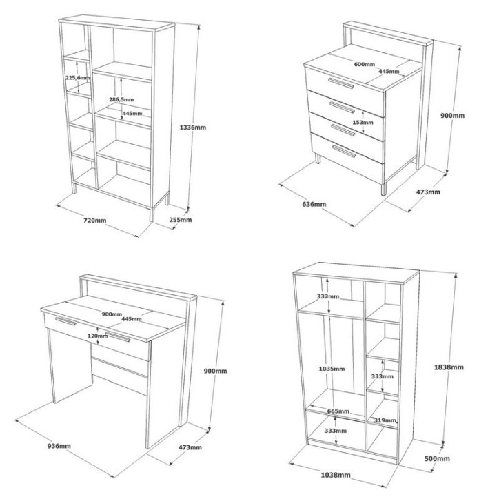 Conjunto de muebles de habitación joven HM13-CG plata