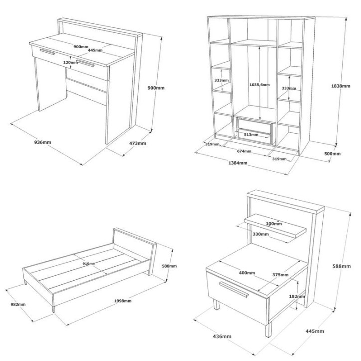 Conjunto de muebles de habitación joven HM15-CG plata