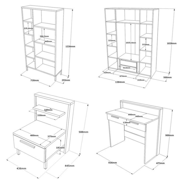 Conjunto de muebles de habitación joven HM16-CG plata