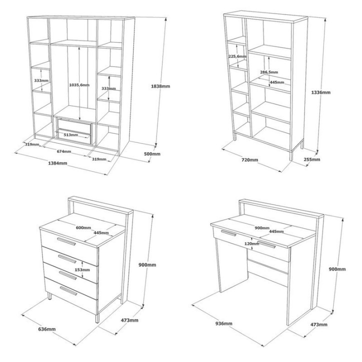 Conjunto de muebles de habitación joven HM17-CG plata